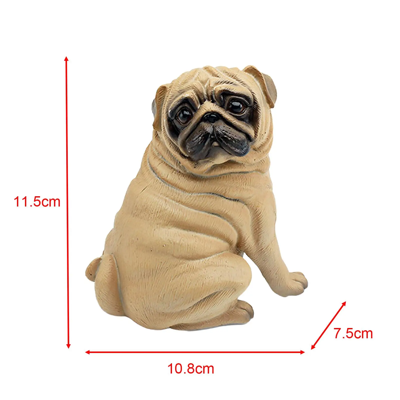 Simualtion Dog Figurine Miniature Brown Pug Lifelike Toy Figure Decor Handpainted for Holiday Gift Easter Gift Desk Ornament