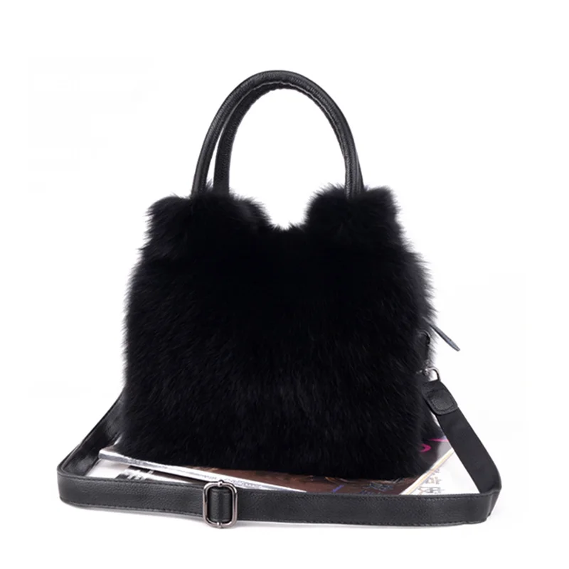 Lady Luxurious Real Fur Handbag Women Winter Fluffy Natural Fox Fur Handbags Hot Sale Fashion Girls Genuine Fur Bags