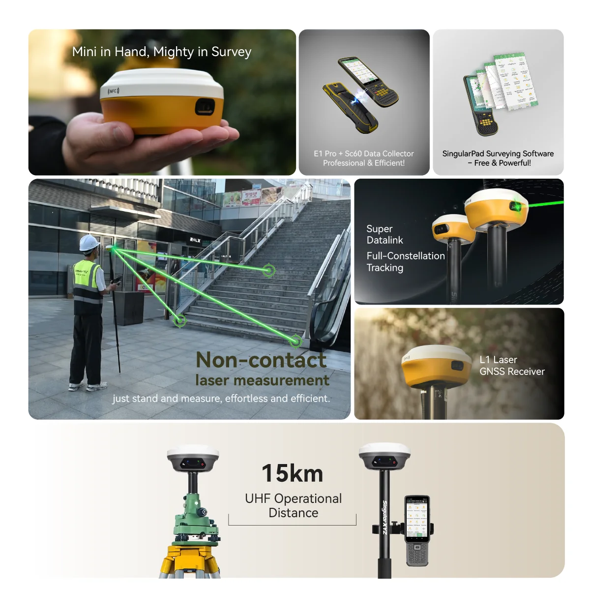 SingularXYZ L1 Laser GNSS Receiver High Accuracy Lightweight 1 Year Warranty Sof