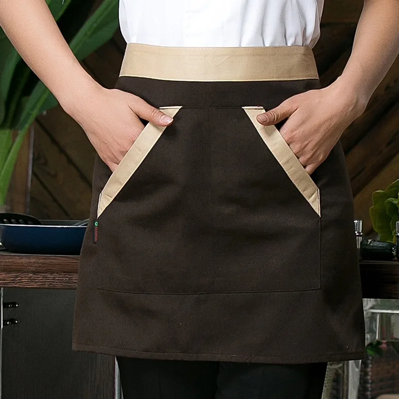 C849 Small Apron Chef Double Inclined Pocket Half Small Apron Waiter Adult Printing Aprons