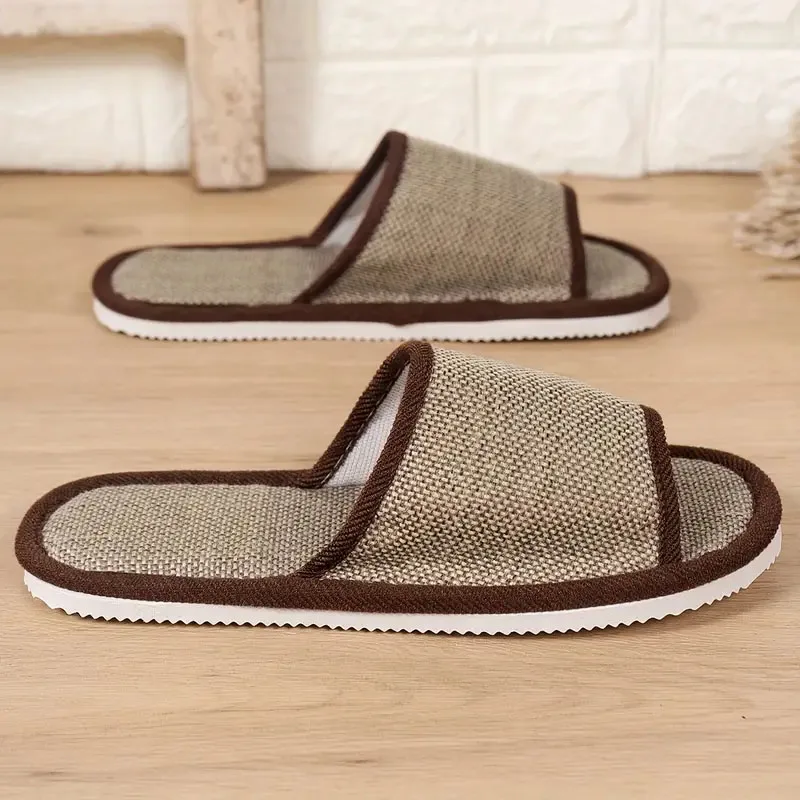 Home Linen Slippers Men Women Couples Soft Thick Bottom Indoor House Anti-Slip Breathable Hemp Slides Japanese Style Shoes Slide — view 2