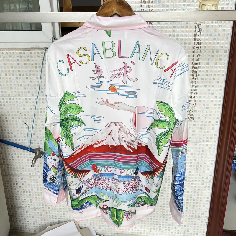 

Casablanca Shirt High Quality Men Women Fortune Cat Wave Print Hawaiian Long Sleeve Shirts Real Photos One Day Shipped Out