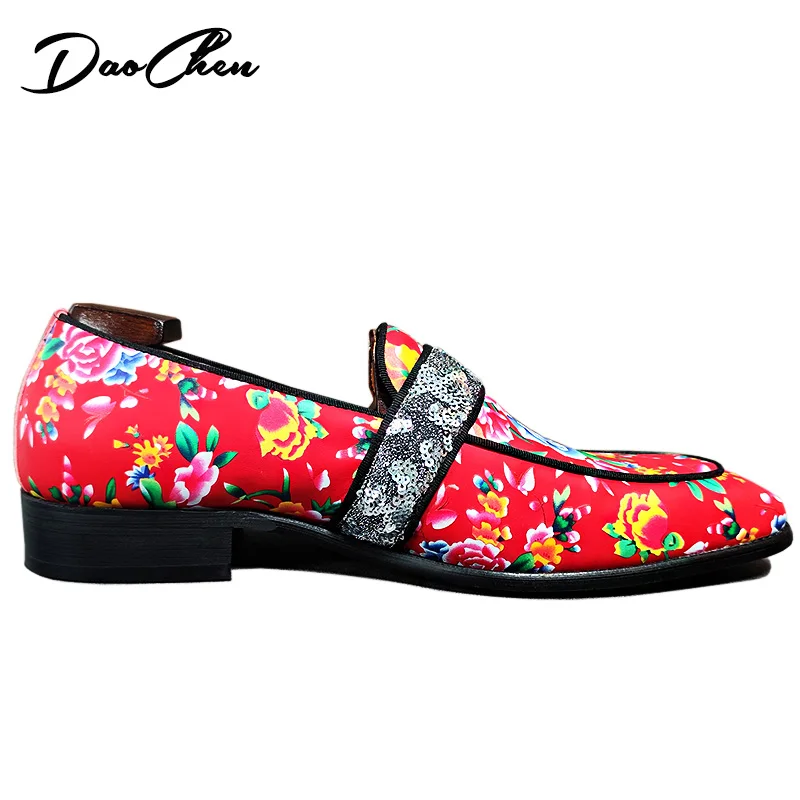 Luxury Men Loafers Shoes Fashion Trends Flower Print Casual Dress Mens Shoes Party Wedding Banquet Leather Shoes For Men