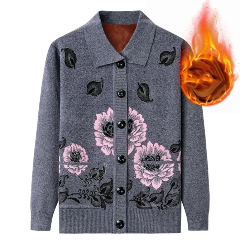 

Women's Cardigan Button Printing Diamonds Square Neck Knitwear Autumn and Winter Loose Pockets Long Sleeve Vintage Sweater Coat