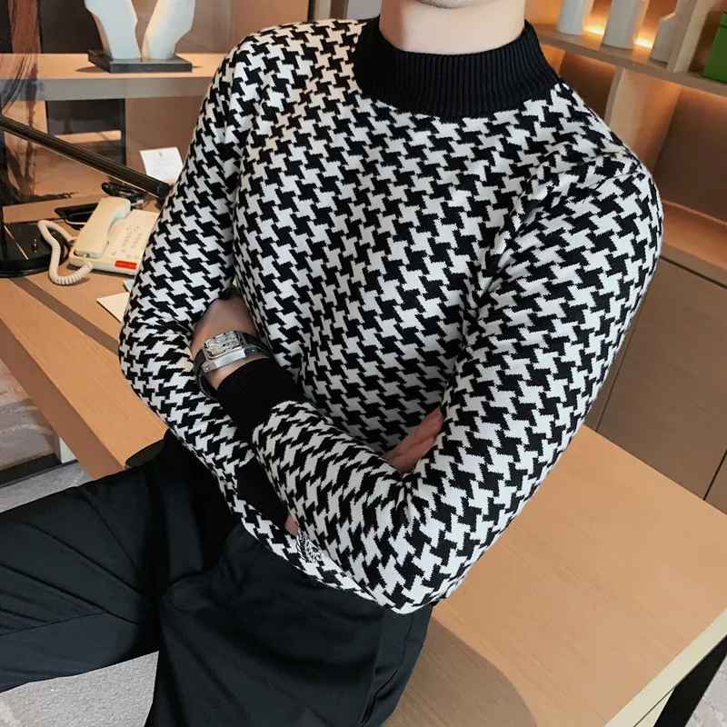 2023 Brand Clothing Men Autumn Winter High Quality Knitting Sweater/Male Slim Fit Plaid Fashion Pullover Men's Casual Knit Shirt