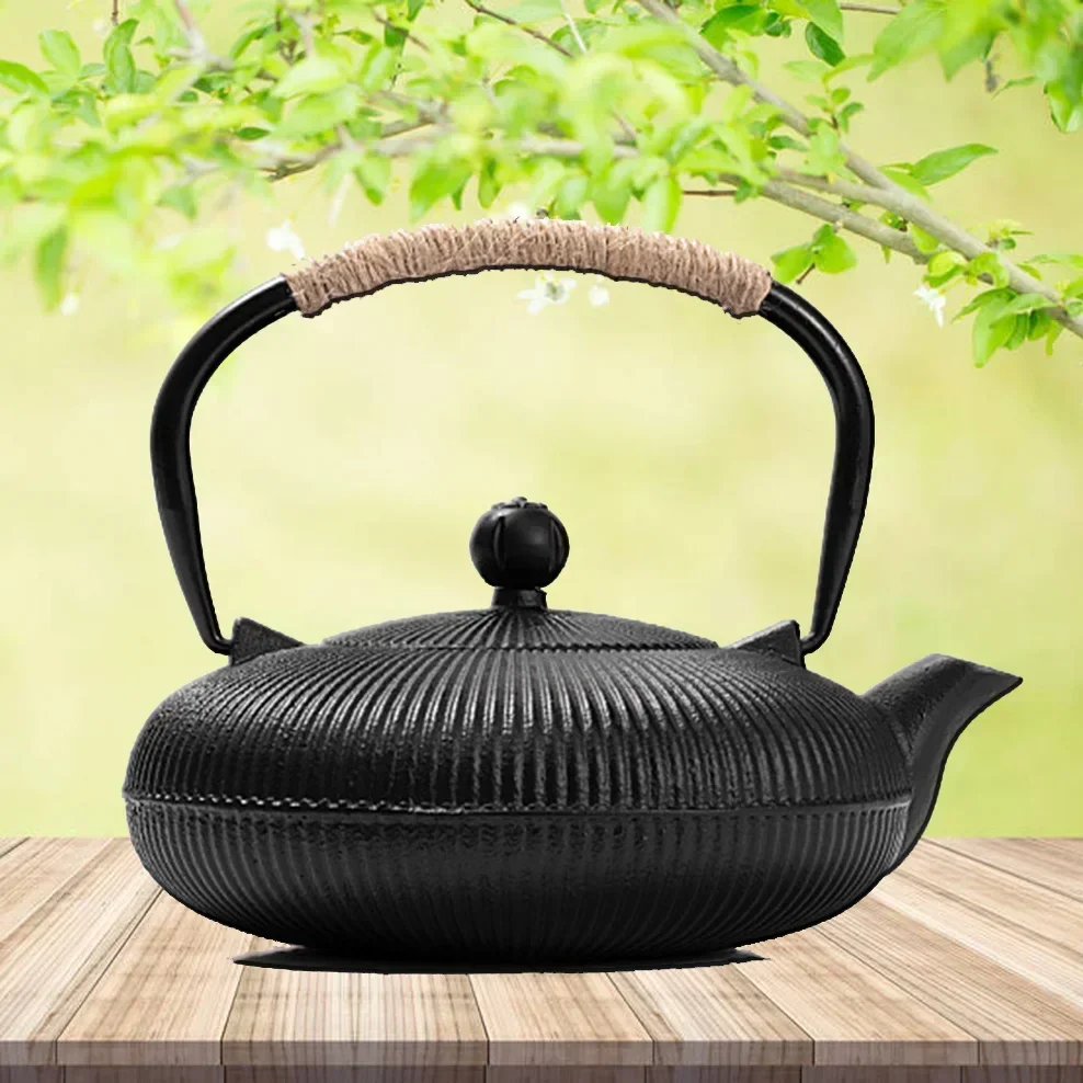 

800ML Japanese Cast Iron Teapot With Filter Flat Kettle For Boiling Water Handmade Kung Fu Tea Set Electric Ceramic Stove Teapot