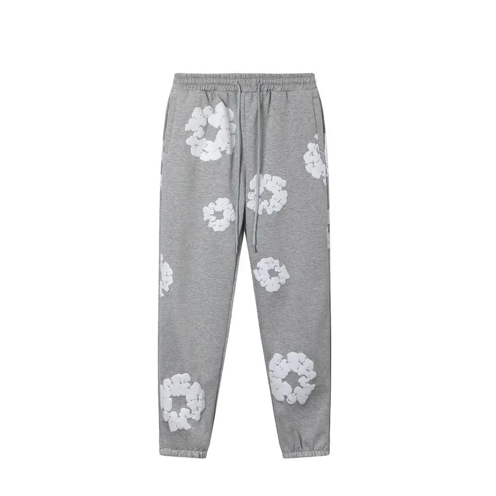 DENIM TEARS Fashion New Men's Women's Same Kapok Foam Printing Loose Velvet Hooded Sweater Trousers Set 3