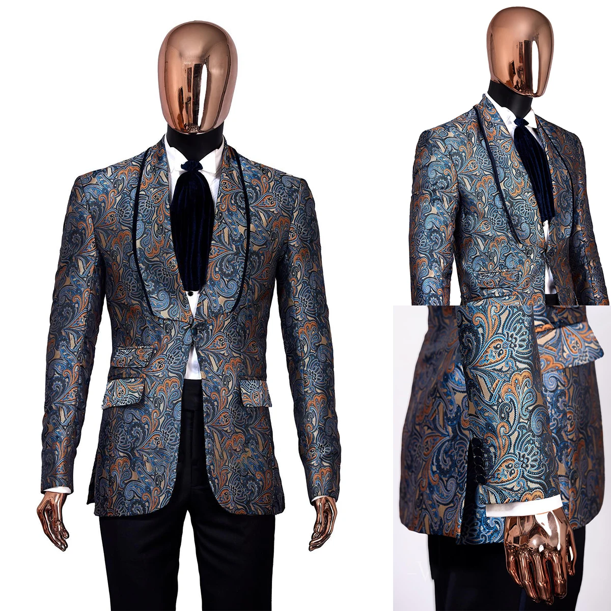 

Exquisite Men Suits Tuxedo Weaving Cotton Satin Flower Shawl Lapel One Button Customized 2 Pieces Blazer Pants Tailored Gorgeous