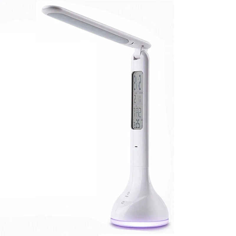 

LED Desk Lamp Foldable Dimmable Press Rechargeable Table Lamp with Calendar Temperature Alarm Clock Night Lights