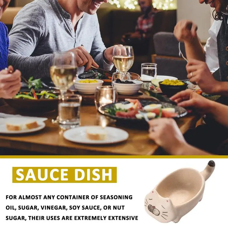 Ceramic Soy Sauce Dish Dipping Bowls Cat Shape Ceramic Sauce Dishes Japanese Seasoning Plate Small Kitchen Accessories For