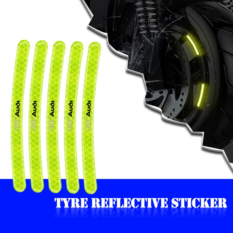 5 10pcs Car Wheel Hub Reflective Stickers Luminous Strip for Audi Sline A4 B5 B6 A3 8P 8V 8L A5 A6 C6 C5 A1 A7 A8 Q2 TT RS3 RS4
