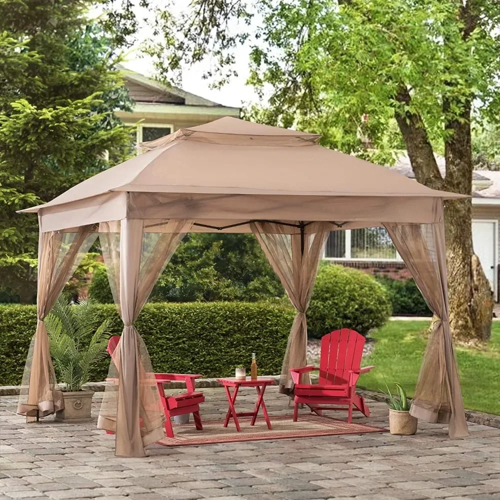 11x11 ft. Sunshade Tent Pop-Up Gazebo Outdoor Portable Steel Frame with Netting Carry Bag