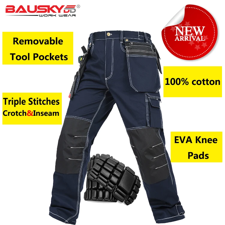 Mens Work Trousers Bauskydd Mens 100% cotton durable multi pockets work trousers with eva knee pads work pants workwear Mens Work Pants