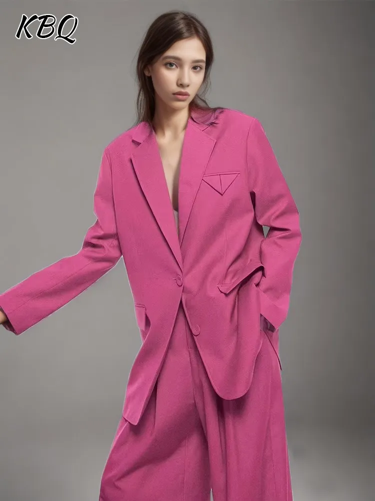 

KBQ Solid Loose Temperament Blazer For Women Notcheed Collar Long Sleeve Spliced Single Breasted Blazers Female Fashion Clothes