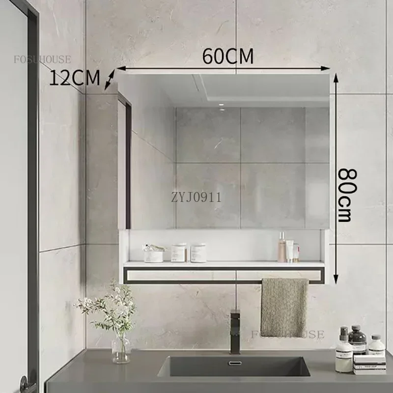 Solid Wood Bathroom Mirror Cabinet Homestay Hotel Wall-mounted Smart Cabinets Apartment Storage Shelf with Vanity Mirror p