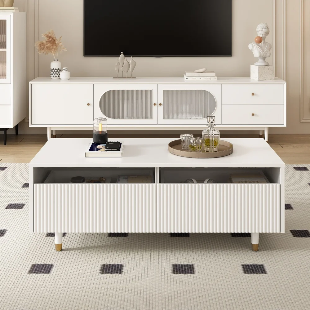 178 cm moderner weißer TV-Schrank, minimalistisches Design, mit großem Stauraum und 4 Schubladen, stabil, stilvoll und vielseitig, für Wohnzimmer – Detail 8