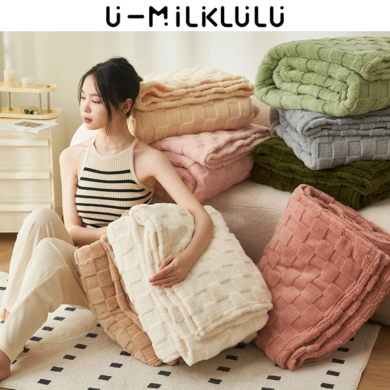 

Pink Simple Throw Blanket Plaid Stitch Solid Color Picnic Microfiber Flannel Fabric Four Seasons Universal Blankets for Beds