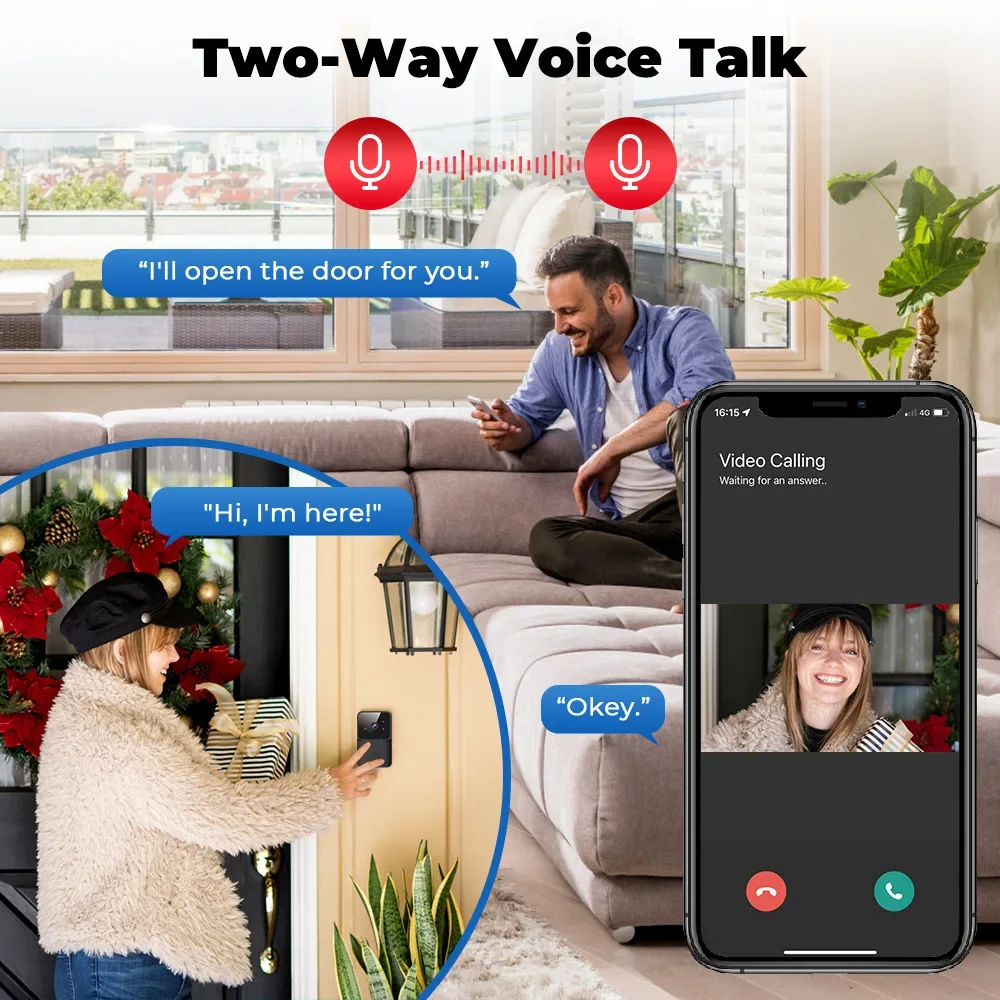 פעמון דלת וידאו WiFi 2026 1080P טויה חכם, אינטרקום אלחוטי חיצוני, מצלמה אלחוטית עמידה למים, פעמון צלצול