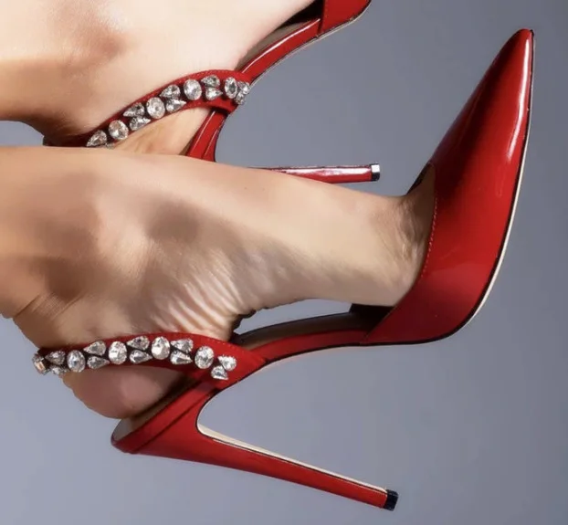 2025 Bling Crystal Ankle Strap Pumps for Women Sexy Pointed Toe Thin Heel Party Shoes Ladies Black White Pu Leather High Heels 5
