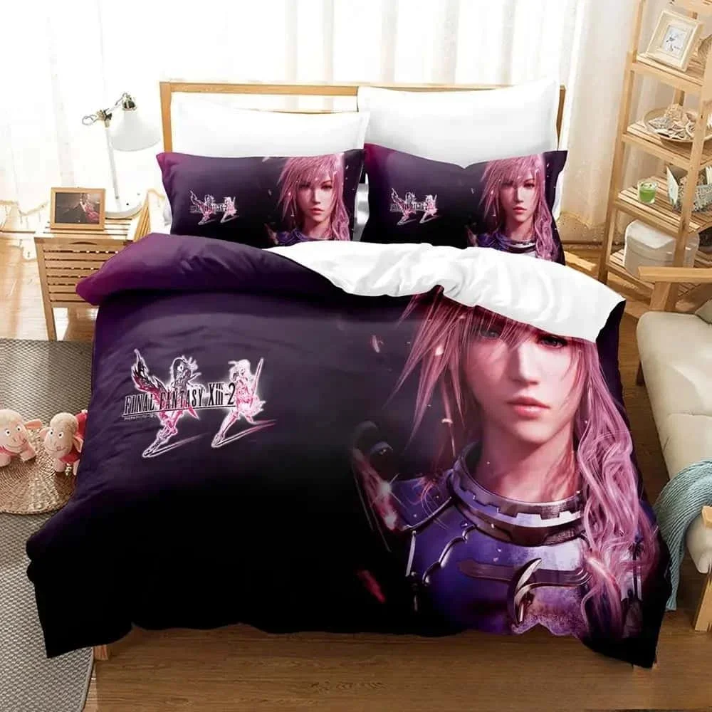 New 3D Printed Anime Game FINAL FANTASY XIII-2 Bedding Set Boys Girls Twin Queen King Size Duvet Cover Pillowcase Bed Boys Adult