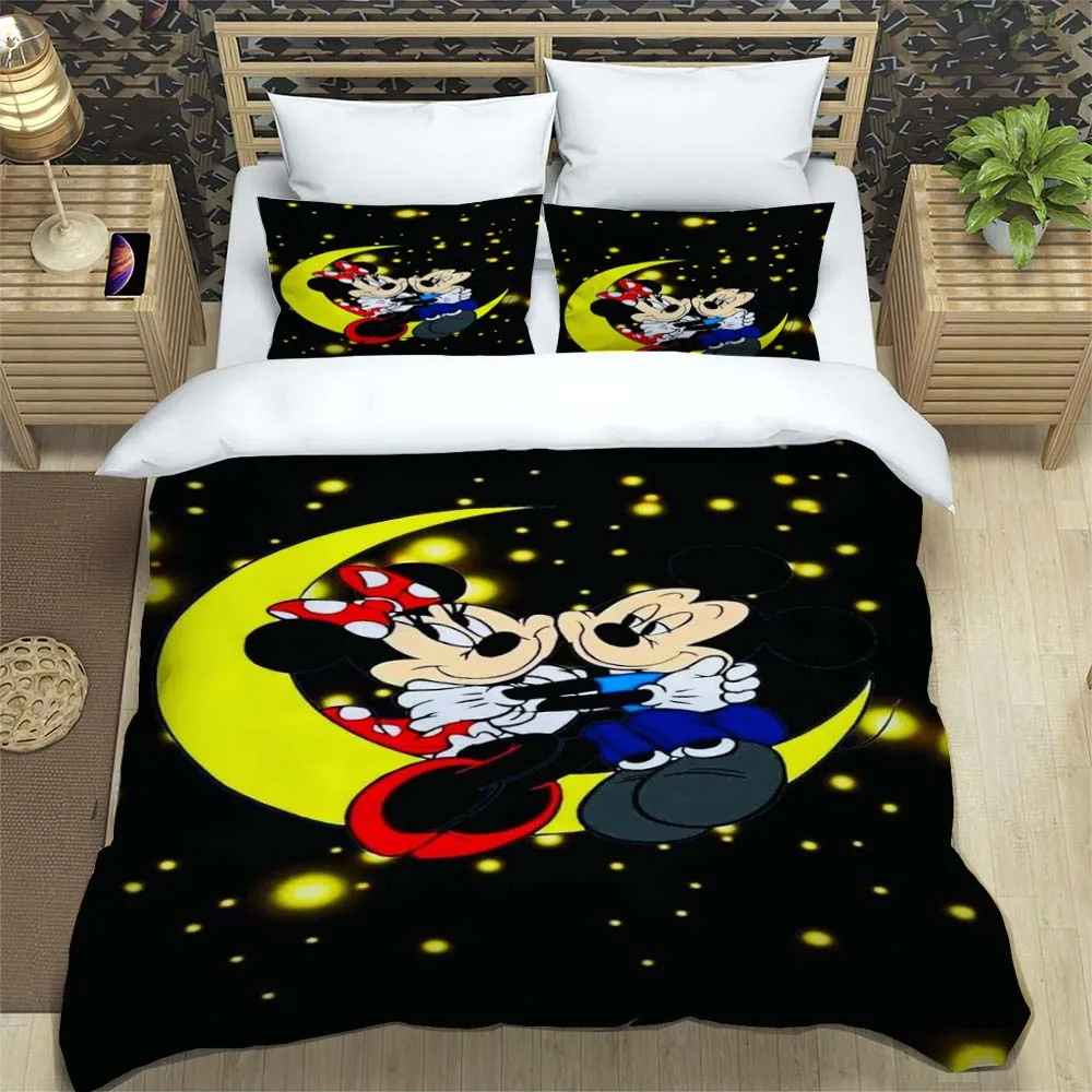 

Disney Mickey Minnie Bedding Three Piece Kids Bedroom Decor Quilt Cover Pillowcase Bed Linen Set King Queen for Children's Gift