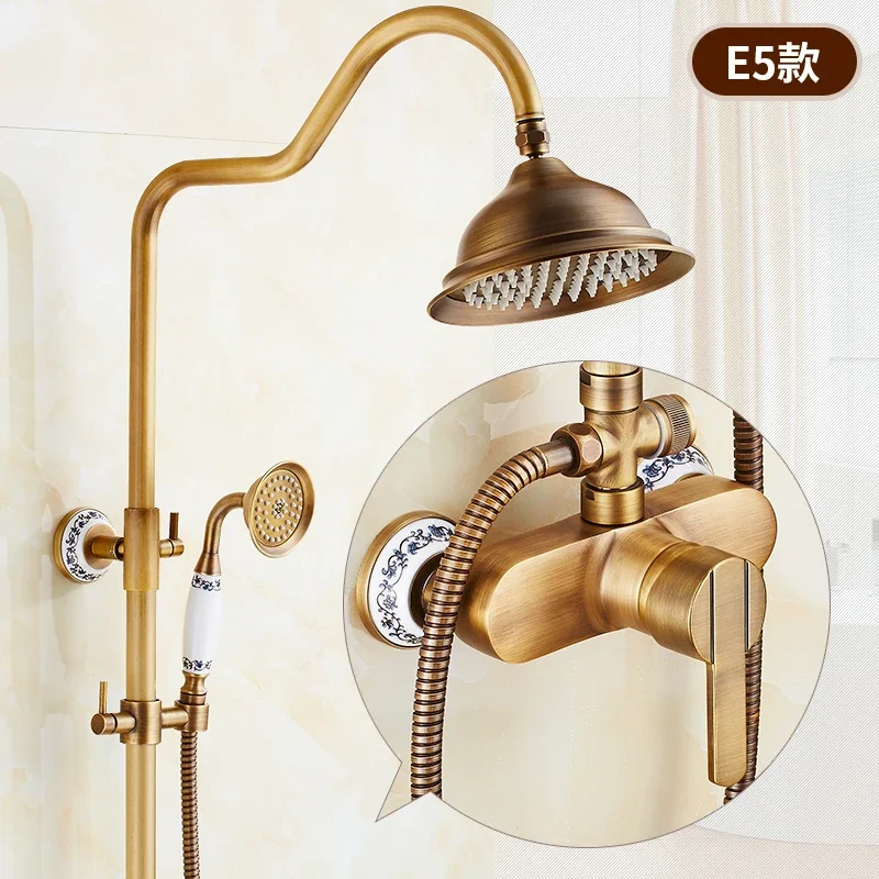ZGRK Antique Rain Shower Faucets Set Hand Wall Mounted Brass Shower Mixer for Bathroom Bath Rainfall Set shower head,shower set