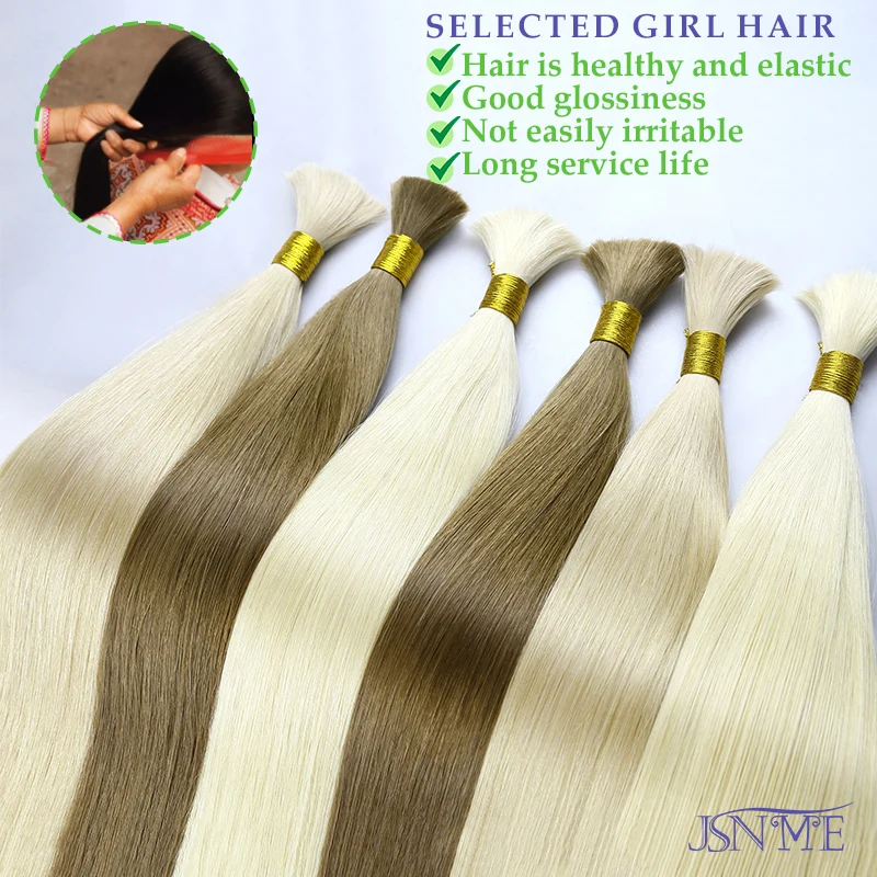 JSNME Bulk Hair Extensions Straight 100% Real Remy Human Hair Blonde Black Brown 613 Color High Quality For Salon 3