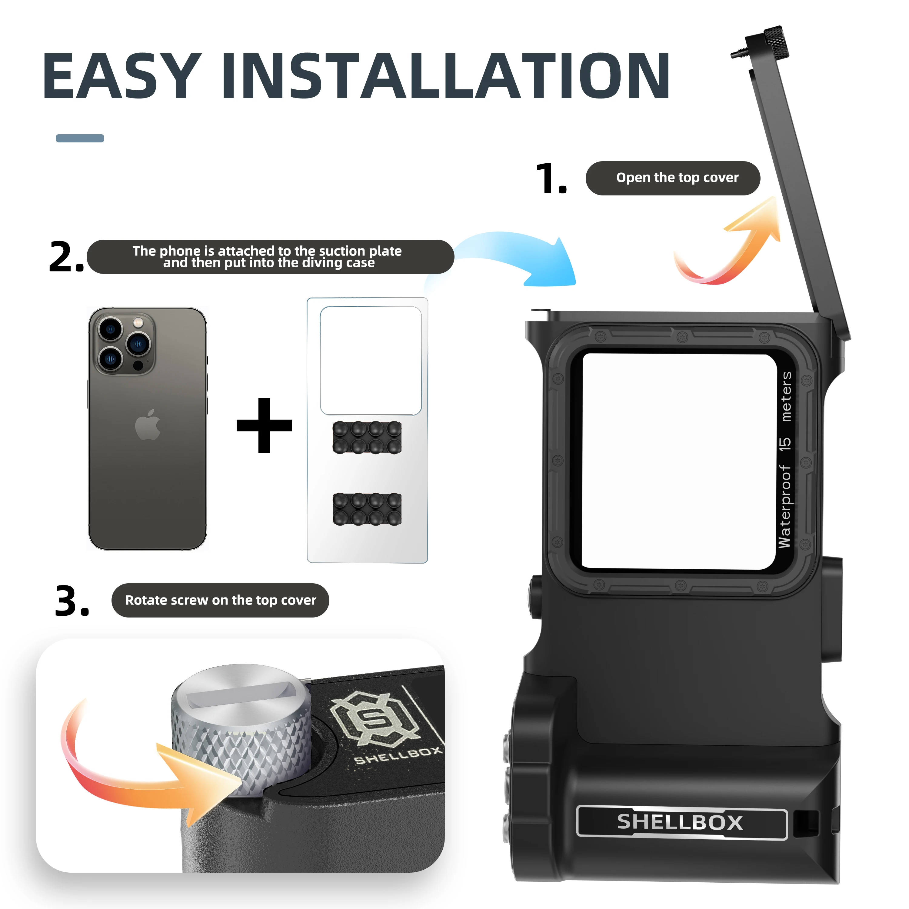 Waterproof Phone Case Shellbox Newly Upgraded IP68 Bluetooth Control 15M/50ft Diving/Swimming Photography Professional Diving