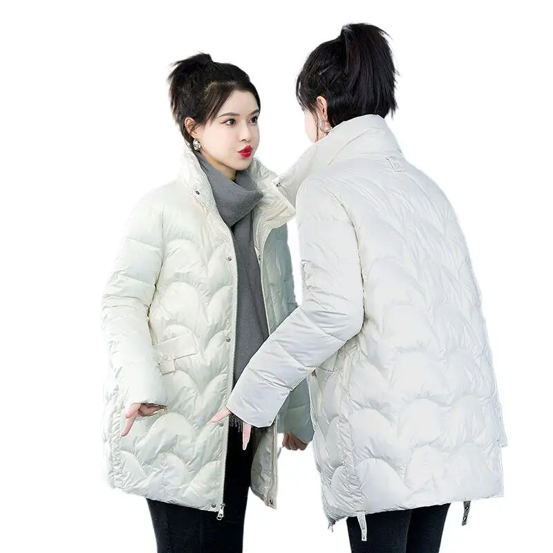 

Winter New Style Women's Glossy Stand Collar Mid-Length Down Jackets Hot Selling Thick Simplicity Solid Cotton-Padded Outwear