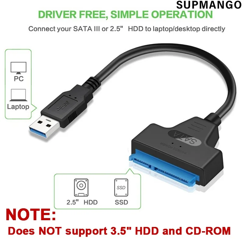 SATA To USB 3.0 / 2.0 Cable For 2.5 Inch External HDD SSD Hard Drive SATA 3 22 Pin Adapter USB 3.0 To Sata III Cord Up to 6 Gbp sata to usb cable sata to usb adapter sata to usb adapter cable sata adapter cable usb adapter cable usb cable adapter conversion cable adapter