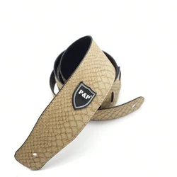 Premium Genuine Leather Embroidered Guitar Strap (2.5 - Inch) - Adjustable, Soft, and Stylish Accessory (Beige)