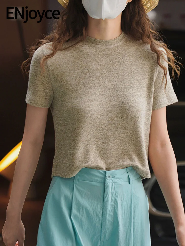 

ENjoyce Summer Women Blended Knitted Short Sleeve Cool T-shirt Ladies T-shirt Streetwear Casual Loose Tees Cropped Tops