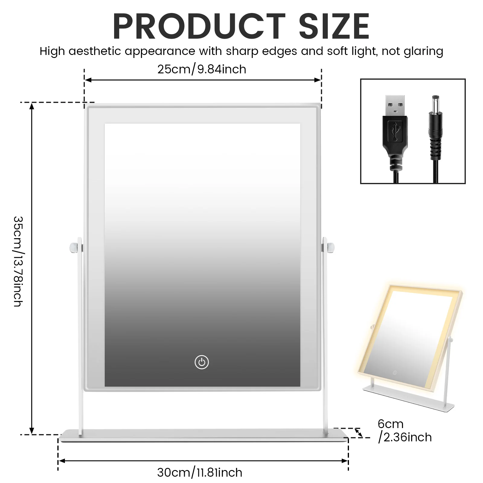 Espelho de penteadeira versátil espelho de mesa inteligente com controle led espelhos de maquiagem rotativos design portátil espelho de maquiagem led
