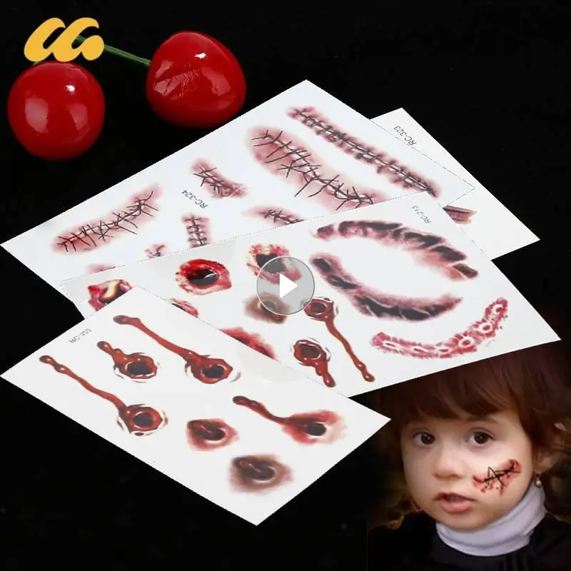  Halloween Tattoo Sticker Horror Bloody Wound Zombie Scar Waterproof Temporary Tattoos DIY Event Party Body Art Makeup Kids Adult 