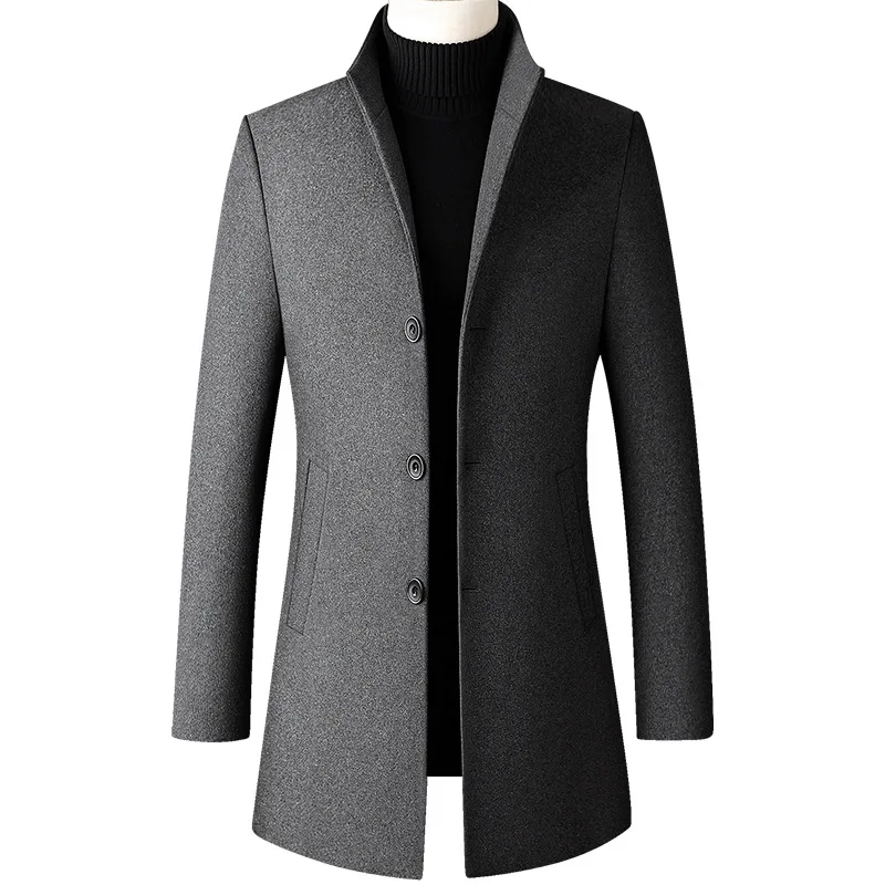

Зимняя мужская куртка, Шерстяное полупальто оверсайз, однотонное деловое повседневное пальто, Мужская одежда, шерстяные пальто 4XL AF2011