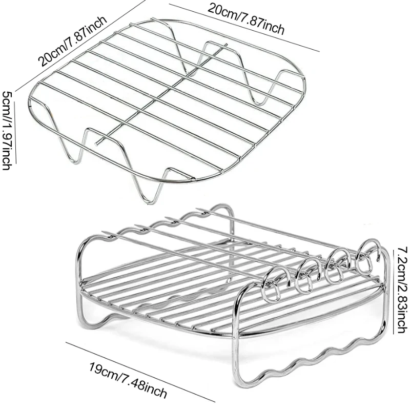 Universal Air Fryer Stackable Metal Grill and Skewer Rack