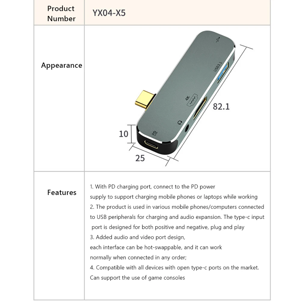 Type-C 확장 허브 3.55mm 잭 PD100W USB3.0/USB2.0/USB3.1 HDMI 호환 USB 확장기 PC 컴퓨터 노트북 분배기
