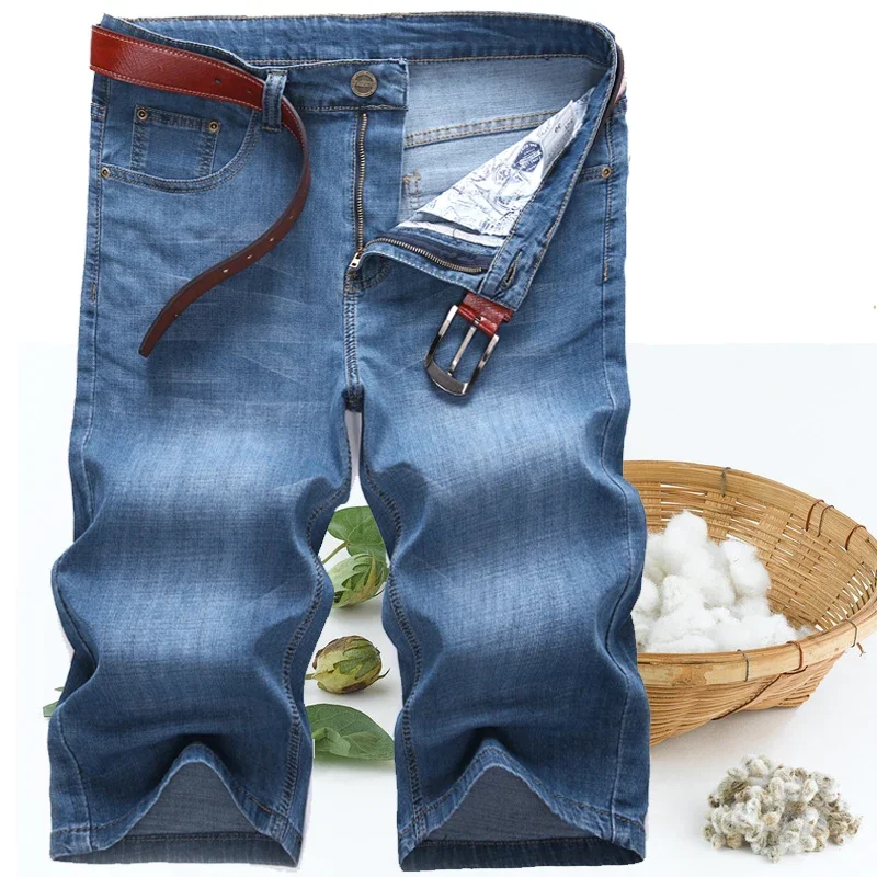 Summer Shorts Calf Length Trousers Plus Size 48 42 Men Denim Elastic Stretched Thin Jean Oversized Classic Straight Streetwear men jeans denim pants denim shorts summer jeans shorts