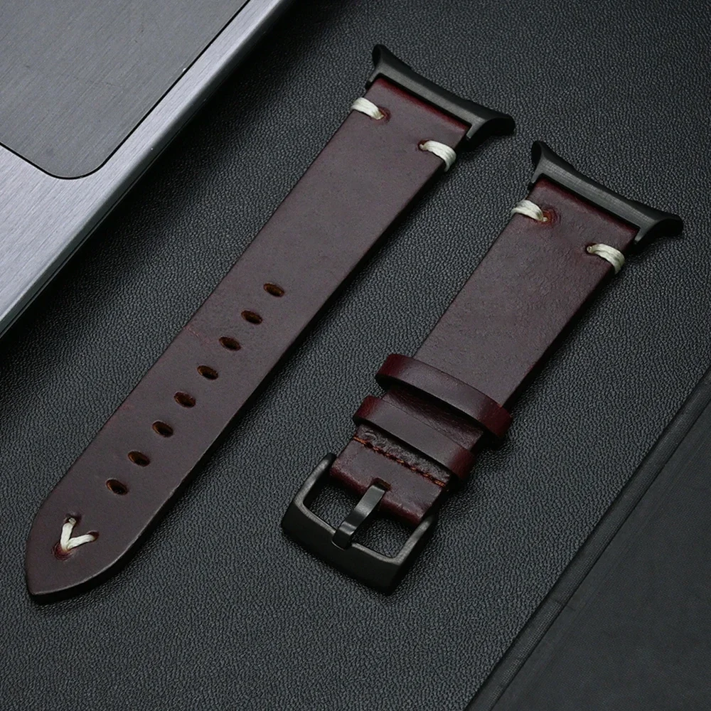 Luxury Genuine Leather Breathable Watch Strap with Curved End Bracelet