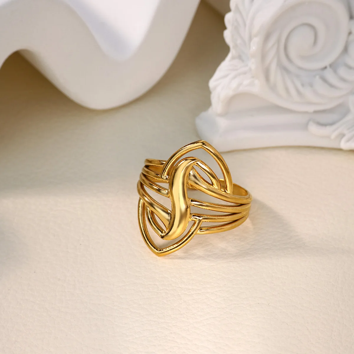 Woven Rings for Women Stainless Steel Gold Color Daily Wear