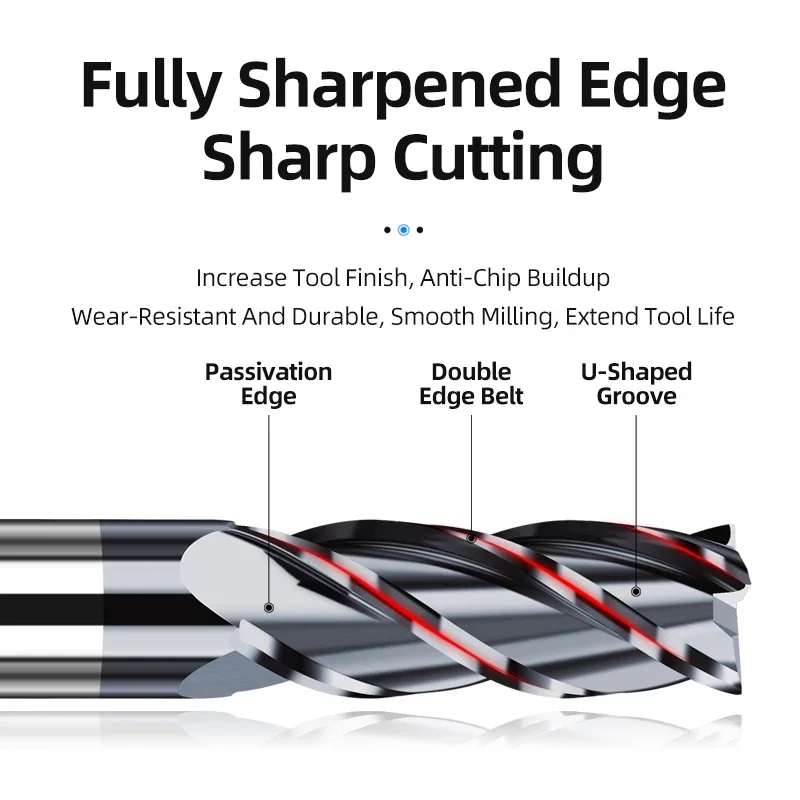 Tooleye Carbide End Mills Cutting Tool CNC Maching Alloy Coating Flat Metal Cutter 2/4 Flutes Tungsten Steel Milling Cutter
