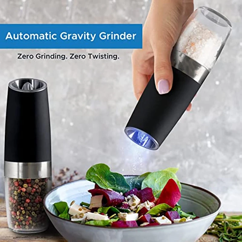 Automatic Gravity Electric Salt Pepper Grinder LED Set Adjustable  Coarseness New