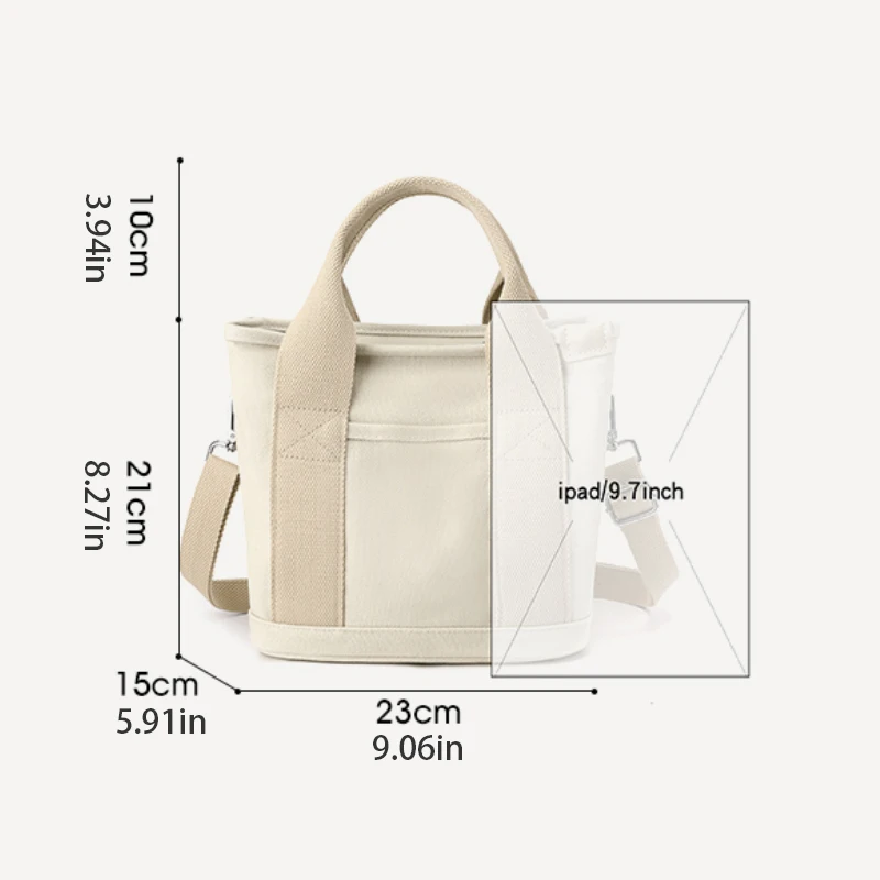 Fashionable canvas large capacity handbag, adjustable shoulder strap, multiple pockets, single shoulder bag for daily work, trav
