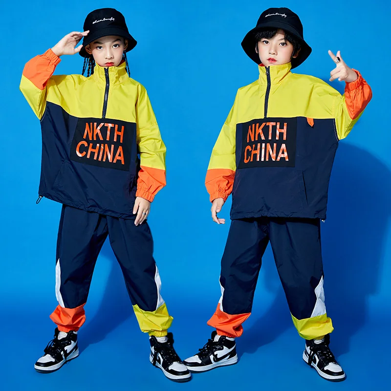 

Kids Hip Hop Clothing Navy Blue Pullover Jacket Top Casual Street Jogger Pants For Girl Boy Jazz Dance Costumes Showing Clothes