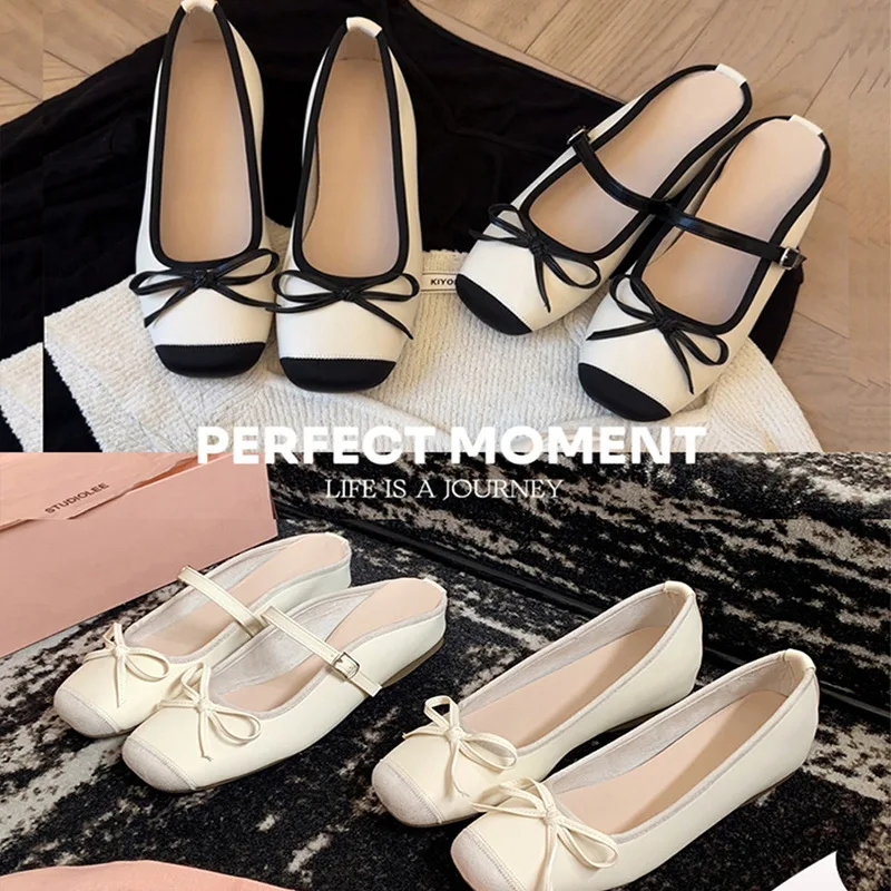 

Тапки с бантом во французском стиле, балетки с закрытым носком и прямой линией, новая модель для женщин