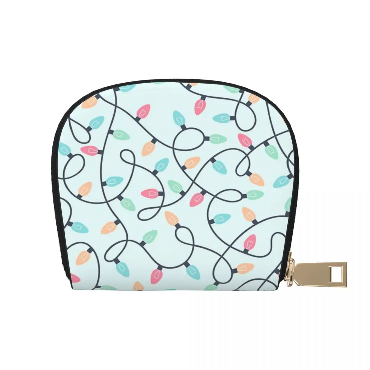 

Holiday Lights Leather Card Case With Zip Portable 9x11cm