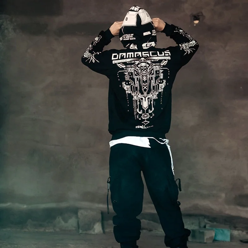 Men Hoodies Tops sudadera Future Technology Design Y2K Hip Hop Punk Style