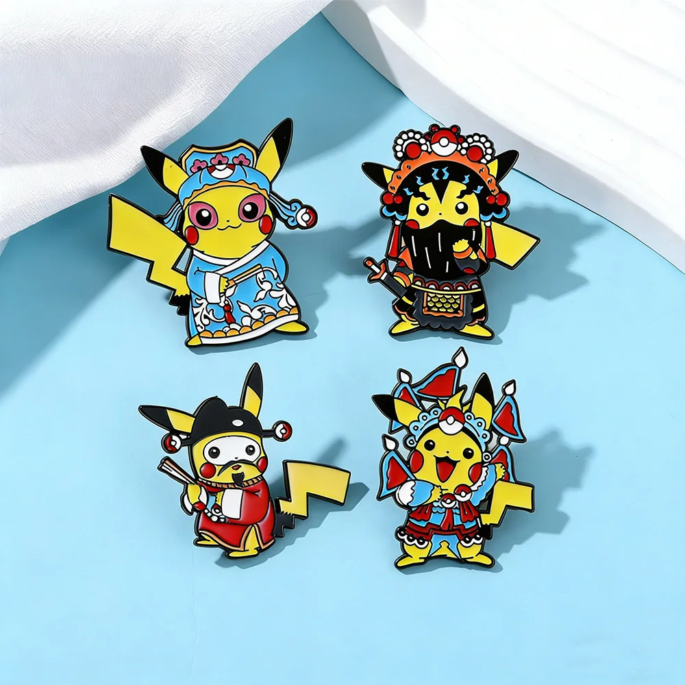 4 Stück niedliche Pikachu-Emaille-Anstecknadeln mit chinesischen Opernfiguren, Anime-Pokémon-Reversbrosche, Abzeichen für Kleidung, Taschen, Dekoration