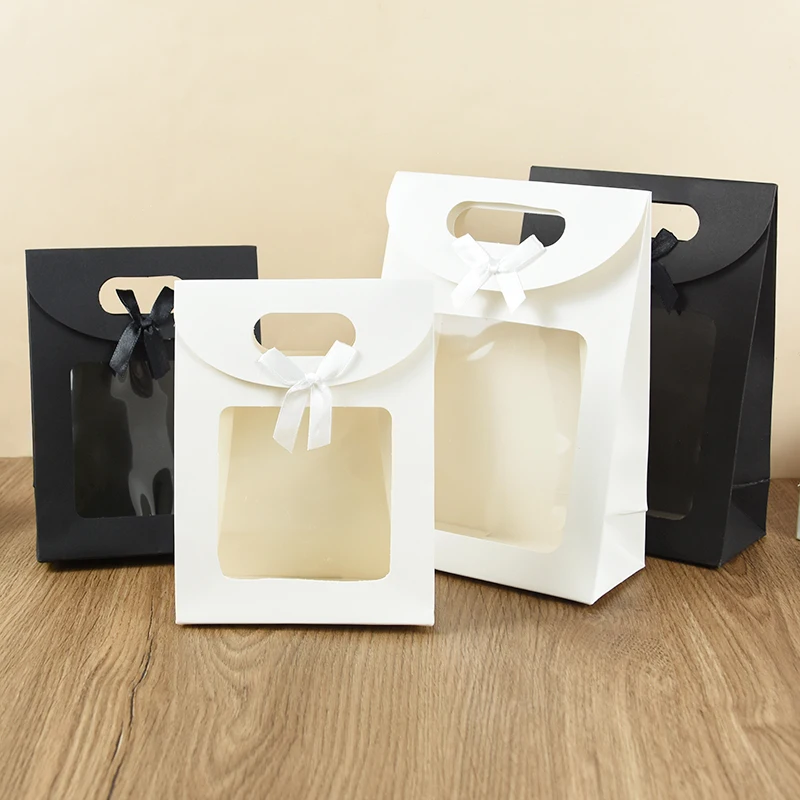5 Stück schwarz-weiße Geschenktüten mit Fenster, Kraftpapier, Kekse, Süßigkeitenbeutel, Verpackungsbox für Hochzeit, Geburtstag, Hochzeitsgeschenk für Gäste – Detail 13