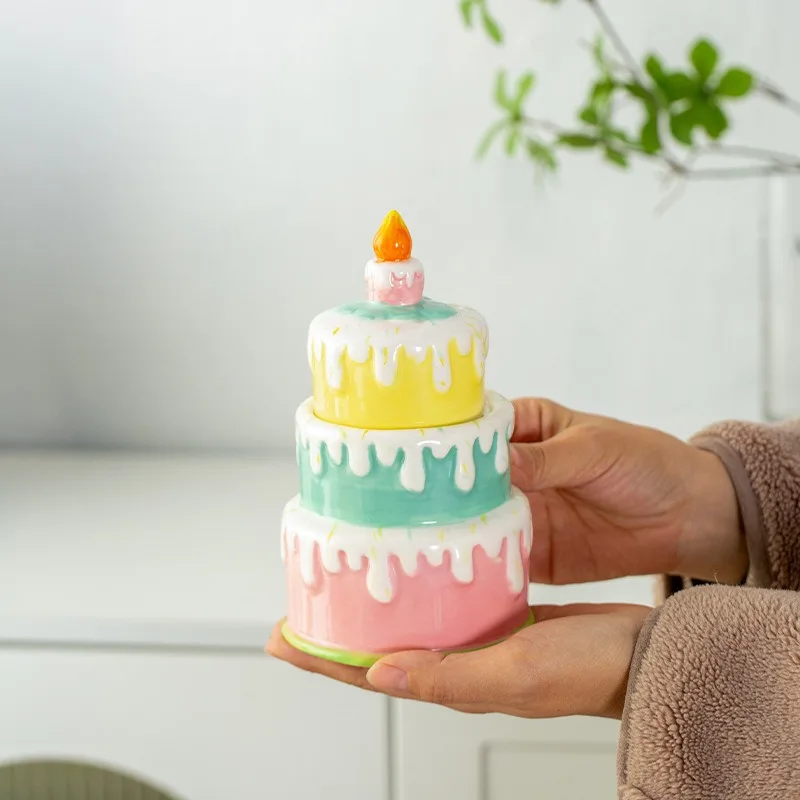 창의적인 세라믹 생일 케이크 보관 용기 - 데스크탑 장 캔디 캐니스터, 발렌타인 데이를 위한 이상적인 홈 데코 선물